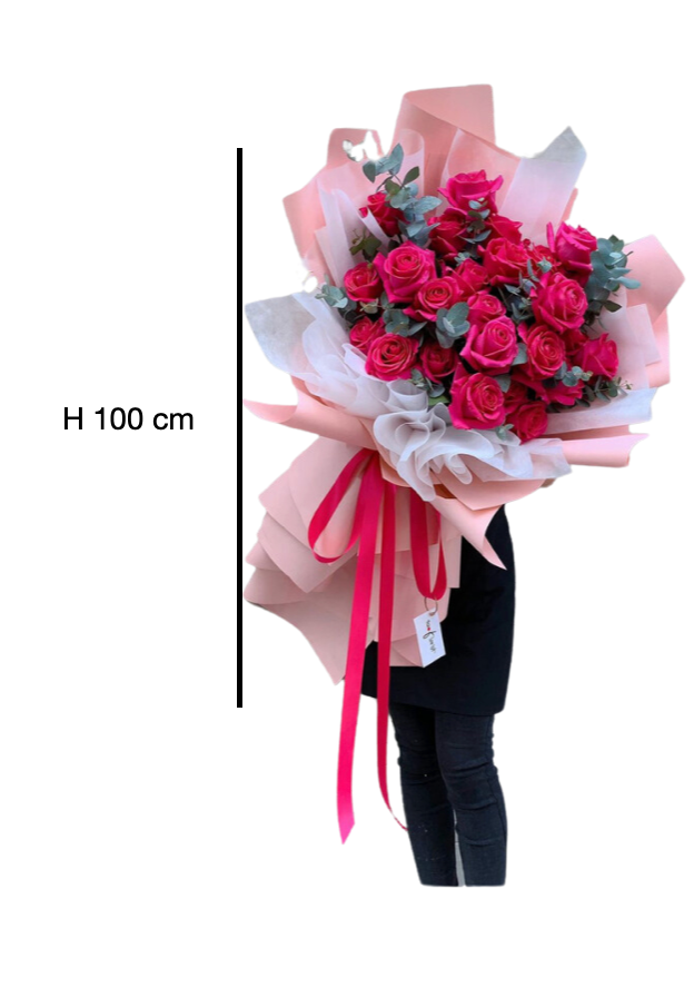 12 Rose fucsia con maxi confezione H.100cm