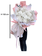 24 Rose bianche con maxi confezione H.100cm